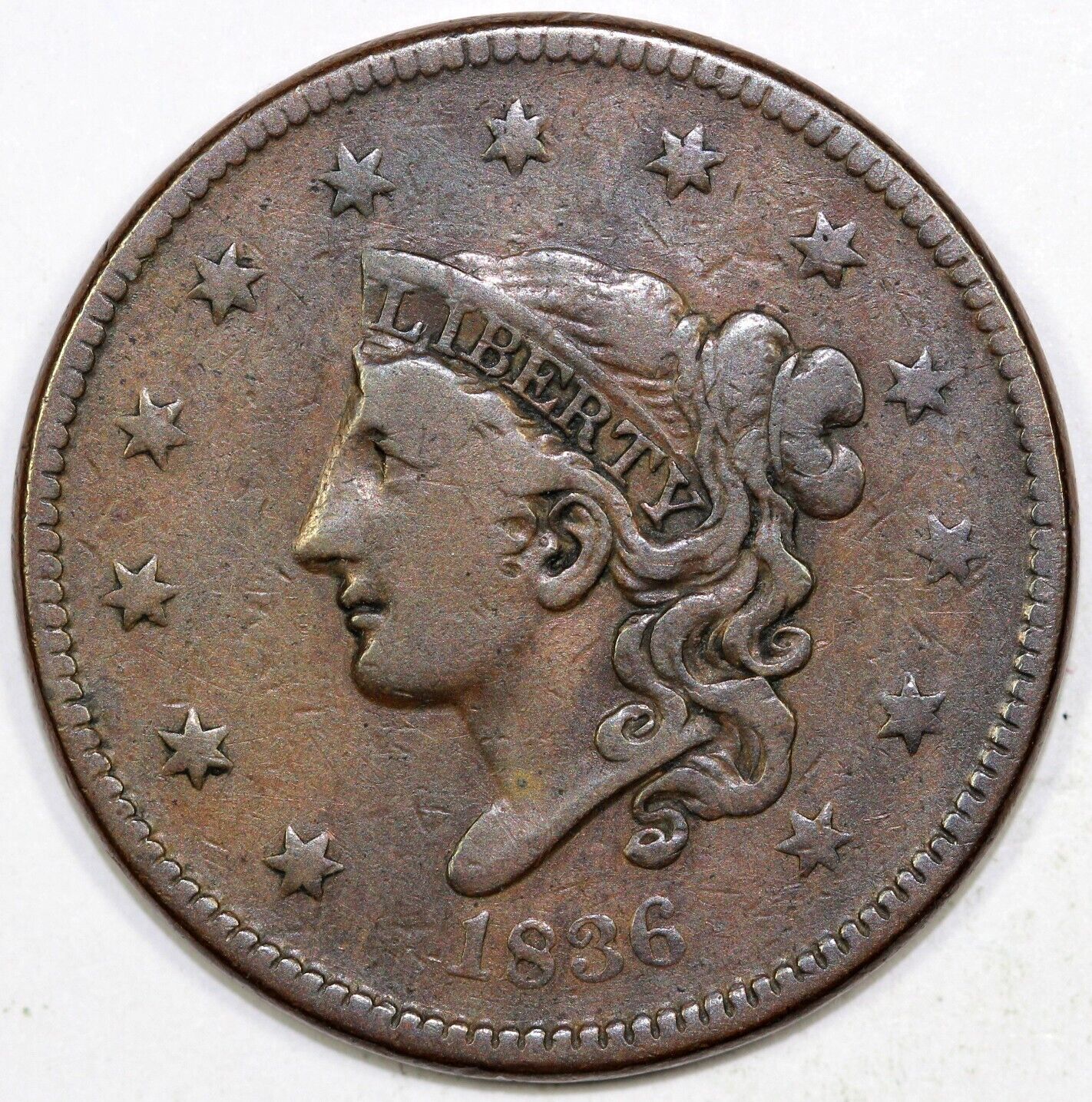 1836 1c N-7 Coronet or Matron Head Large Cent