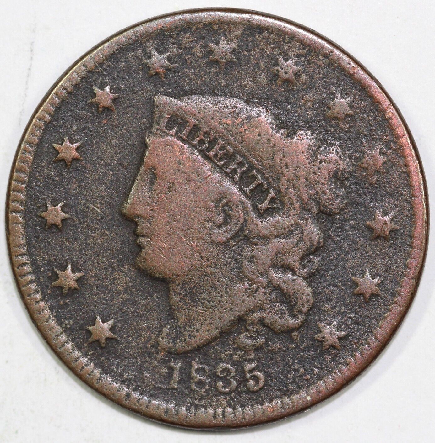 1835 1c N-4 Coronet or Matron Head Large Cent