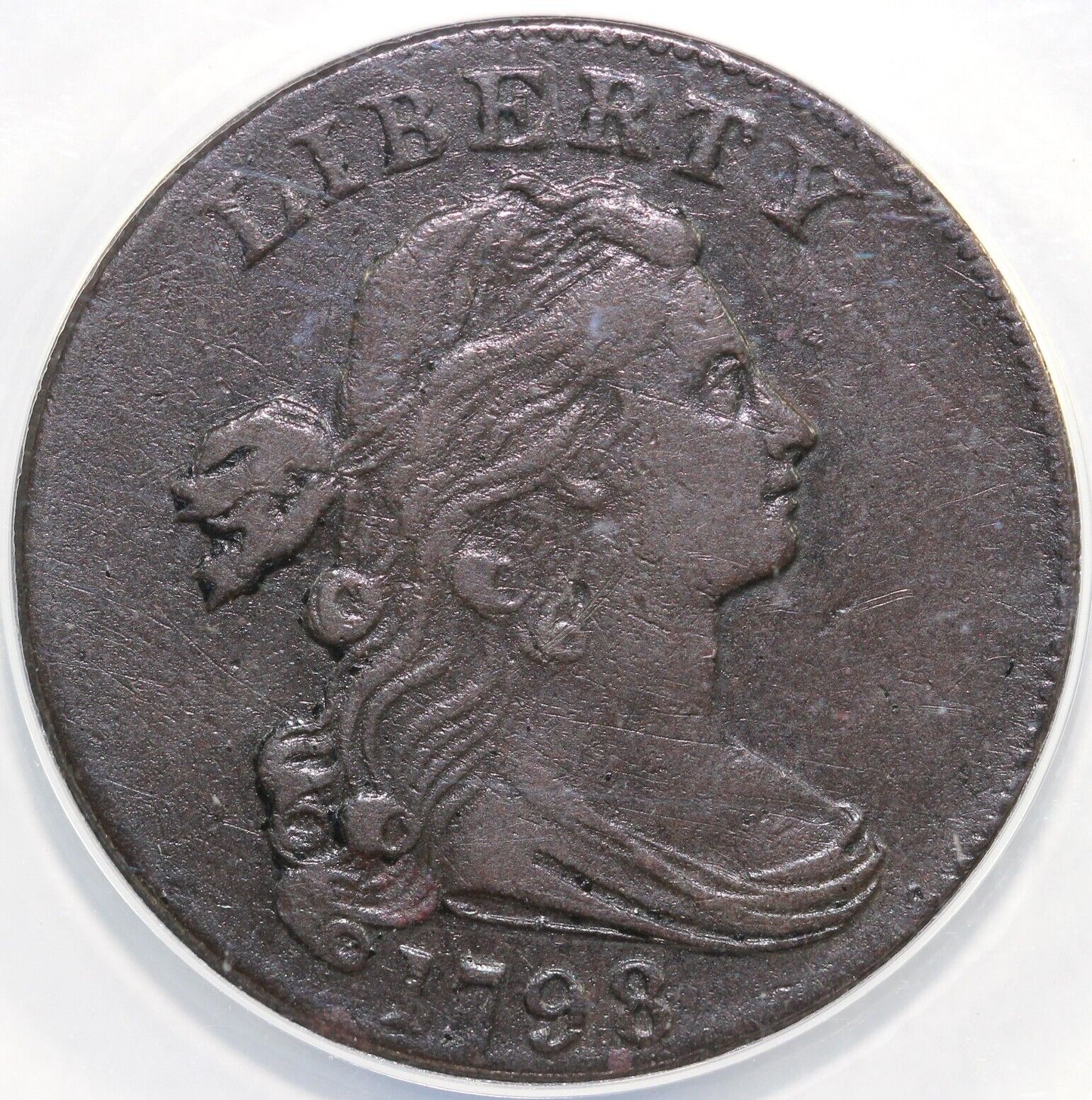 1798 1c 2nd Hairstyle Draped Bust Large Cent ANACS VF 35 Details Scratched