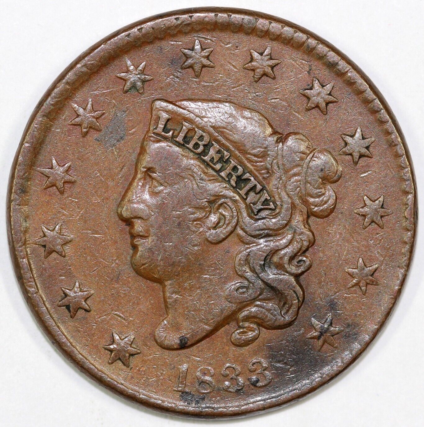 1833 1c Coronet or Matron Head Large Cent