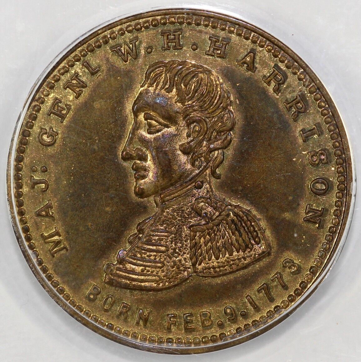1840 HT-814 Major General W.H. Harrison Hard Times Token ANACS AU 58