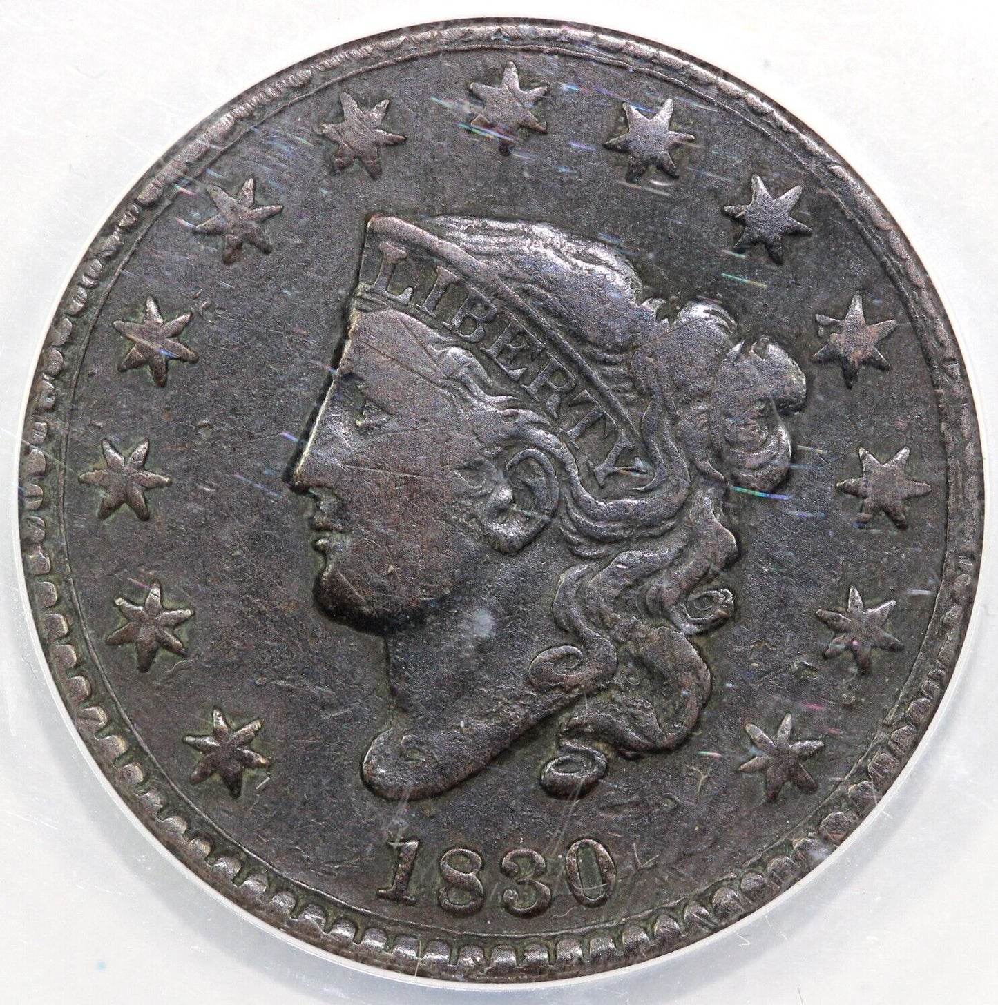 1830 1c N-10 Coronet or Matron Head Large Cent ANACS VF 20