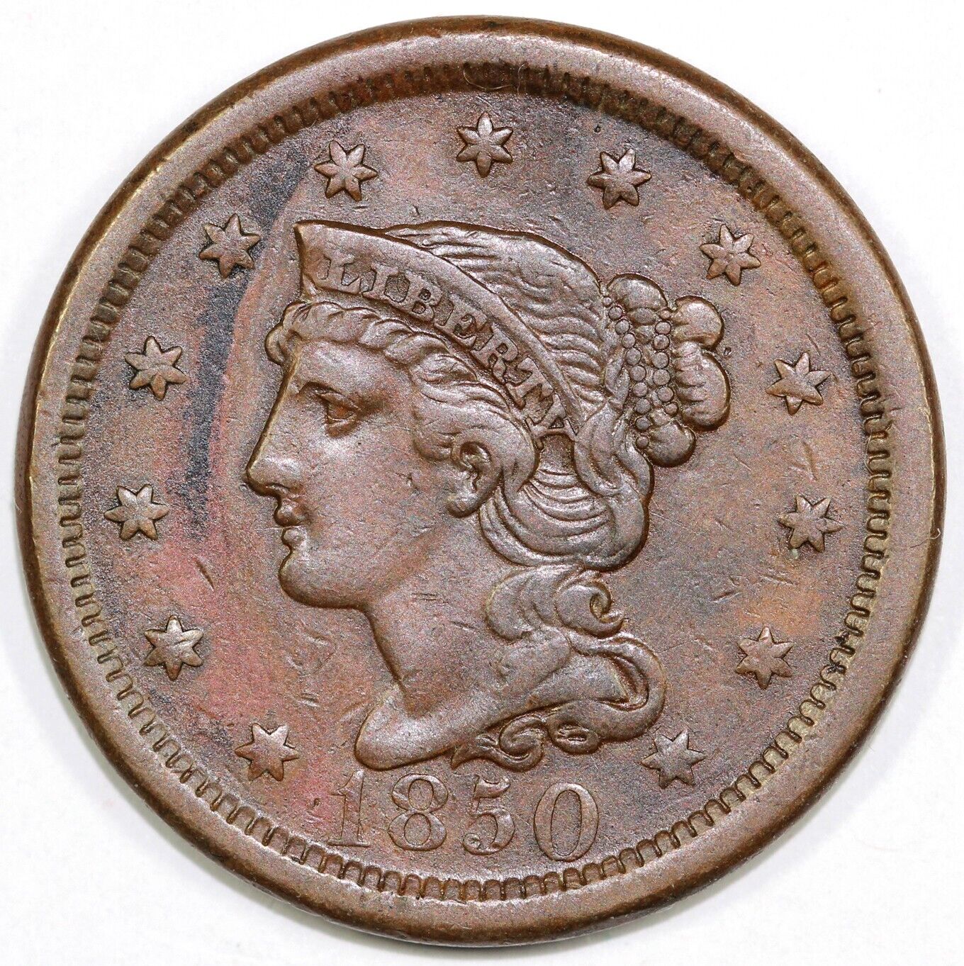 1850 1c N-27 Braided Hair Large Cent