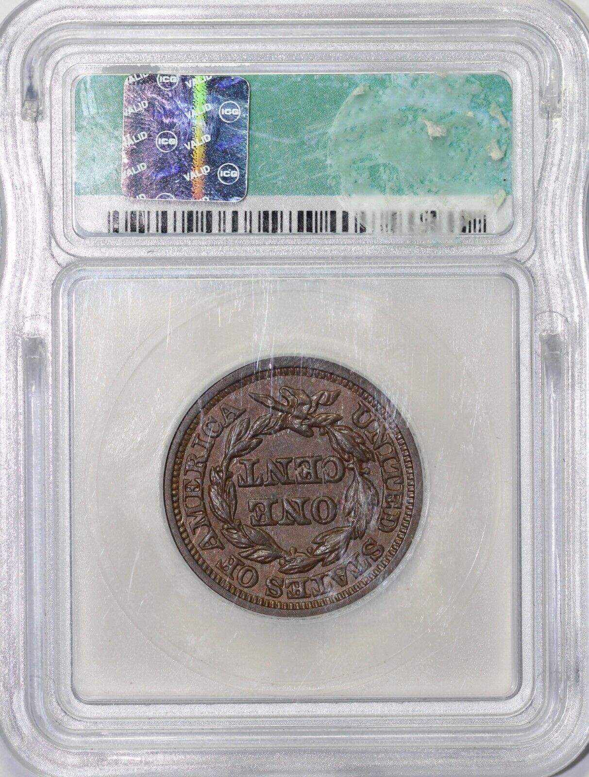 1848 1c N-17 Braided Hair Large Cent ICG MS 63 BN