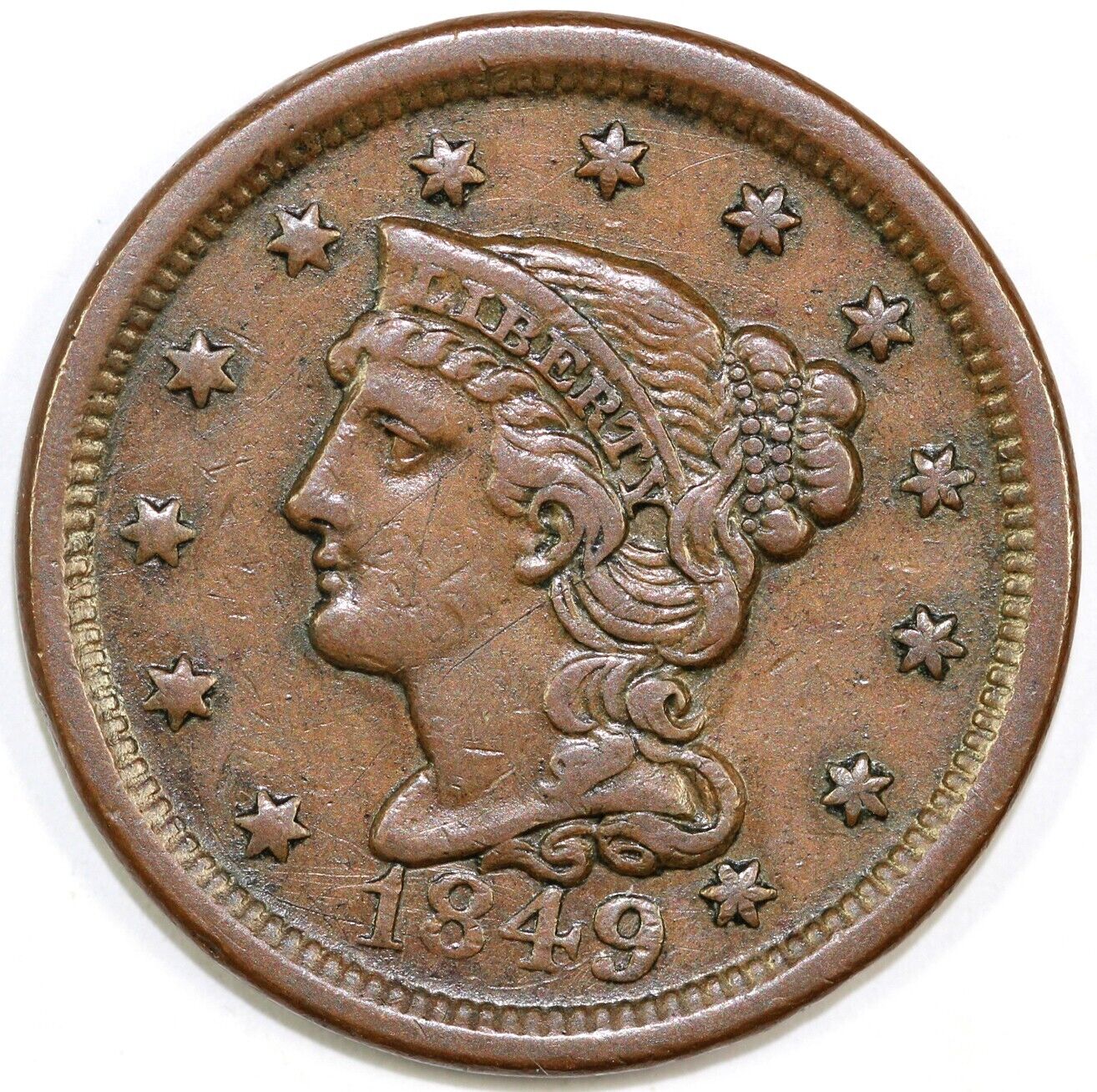 1849 1c N-17 Braided Hair Large Cent