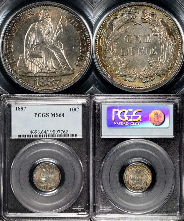 1887 10c Seated Liberty Dime PCGS MS 64