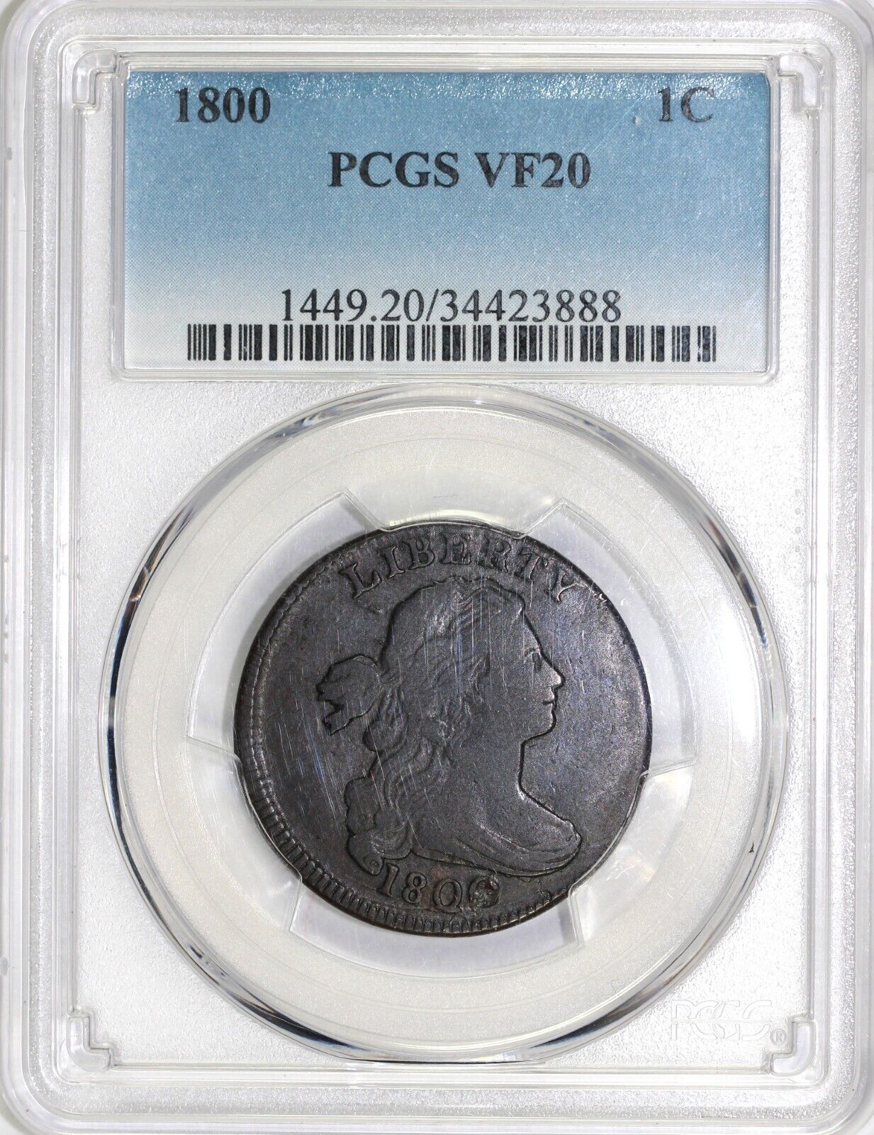 1800 1c S-211 Draped Bust Large Cent PCGS VF 20 *Late Die State*