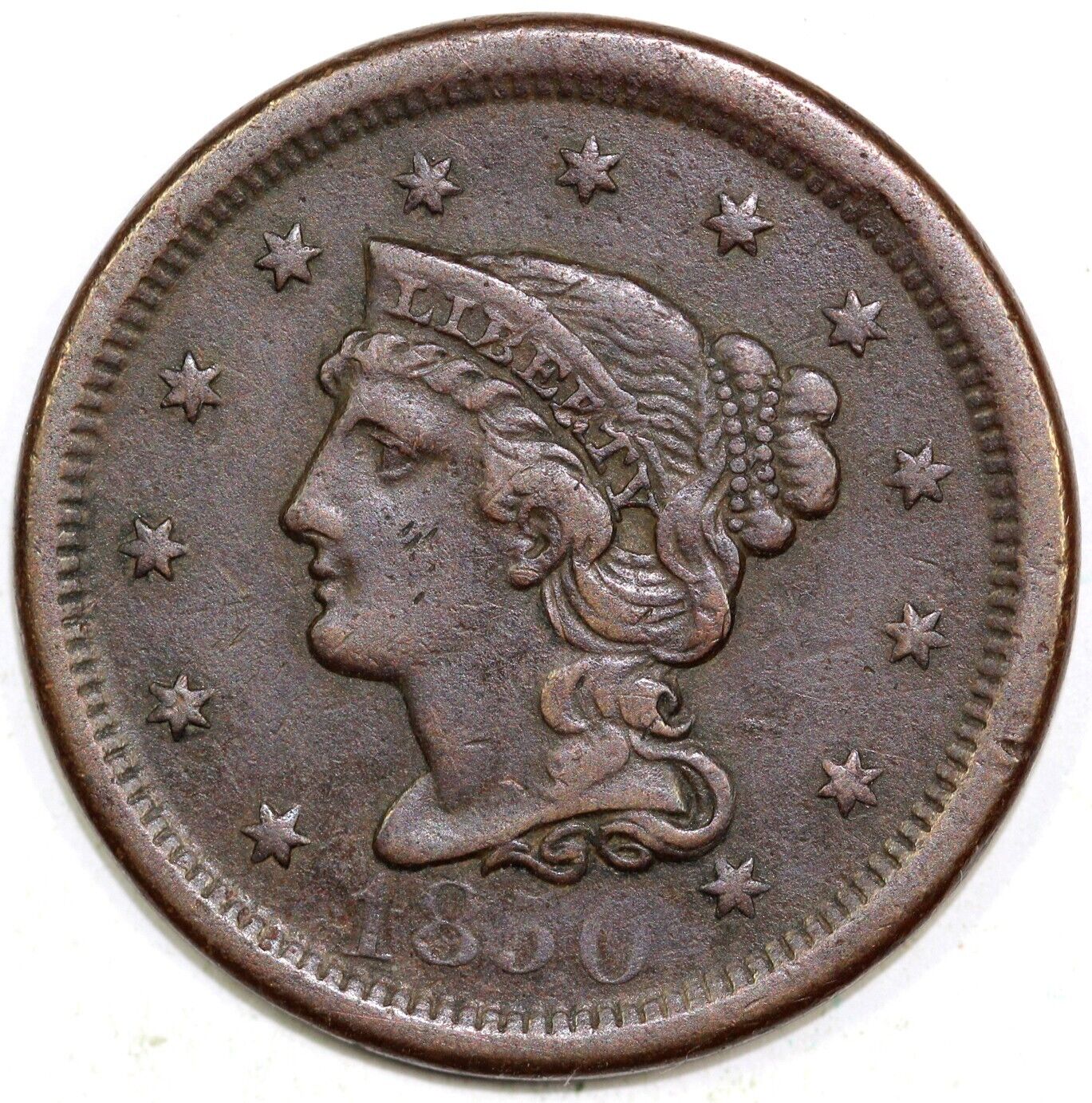 1850 1c N-24 Braided Hair Large Cent