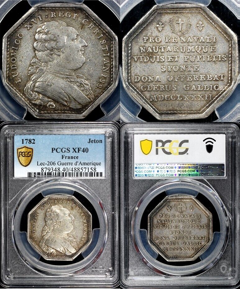 1782 France Lec-206 Hurre d'Amerique French Jeton PCGS XF 40