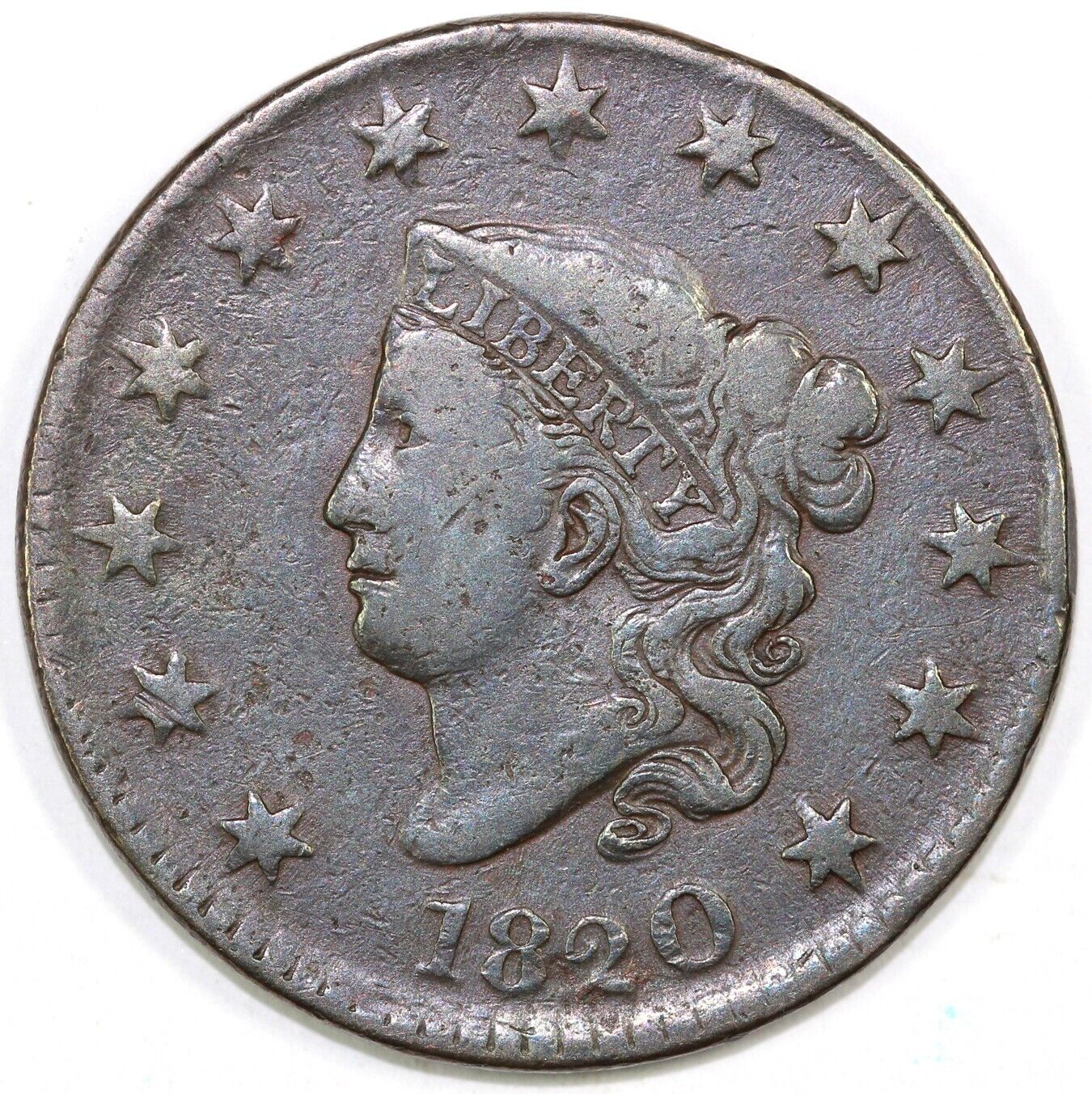 1820 1c N-9 Coronet or Matron Head Large Cent