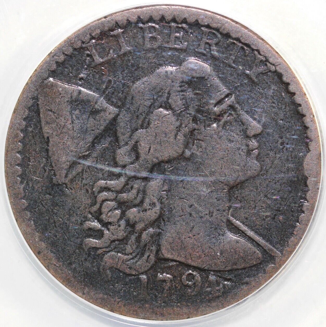 1794 1c Liberty Cap Large Cent ANACS F 12 Details Damage-Glue Residue