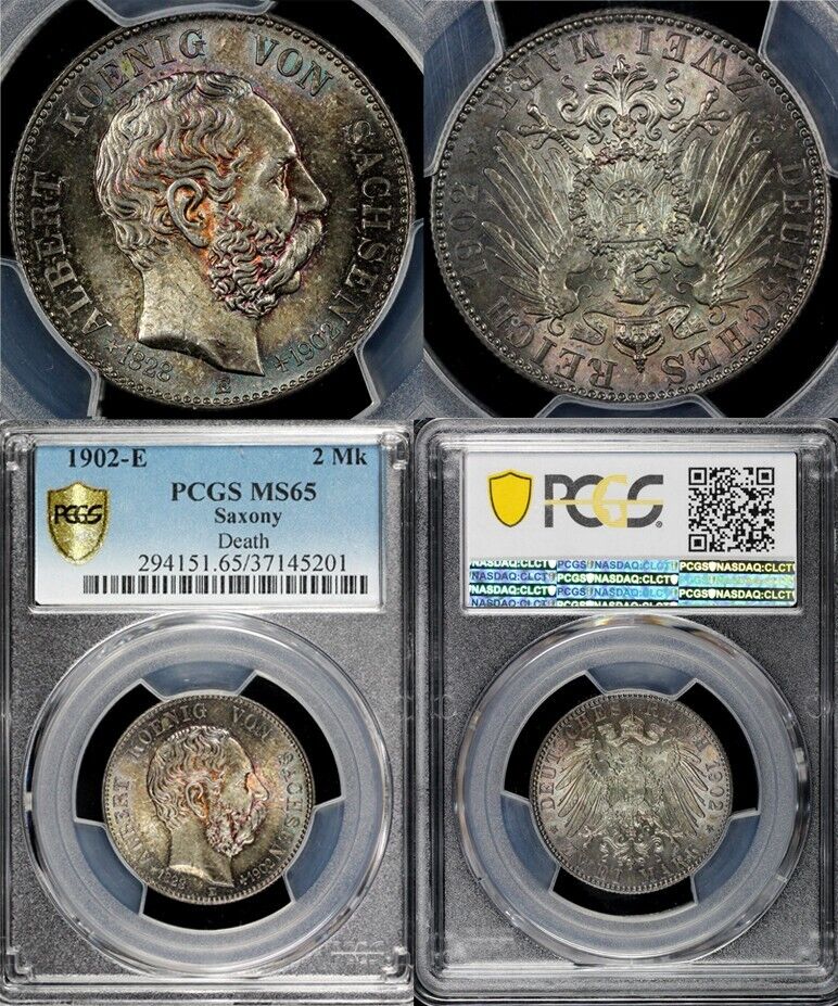 1902-E 2mk Germany Saxony Albert's Death 2 Mark PCGS MS 65
