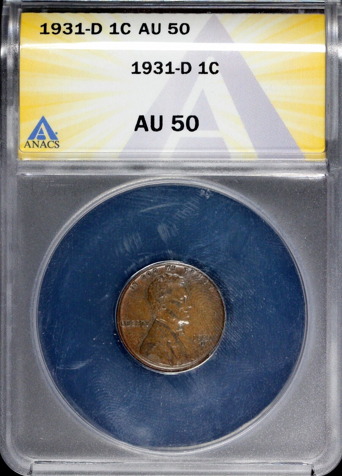 1931-D 1c Lincoln Cent ANACS AU 50