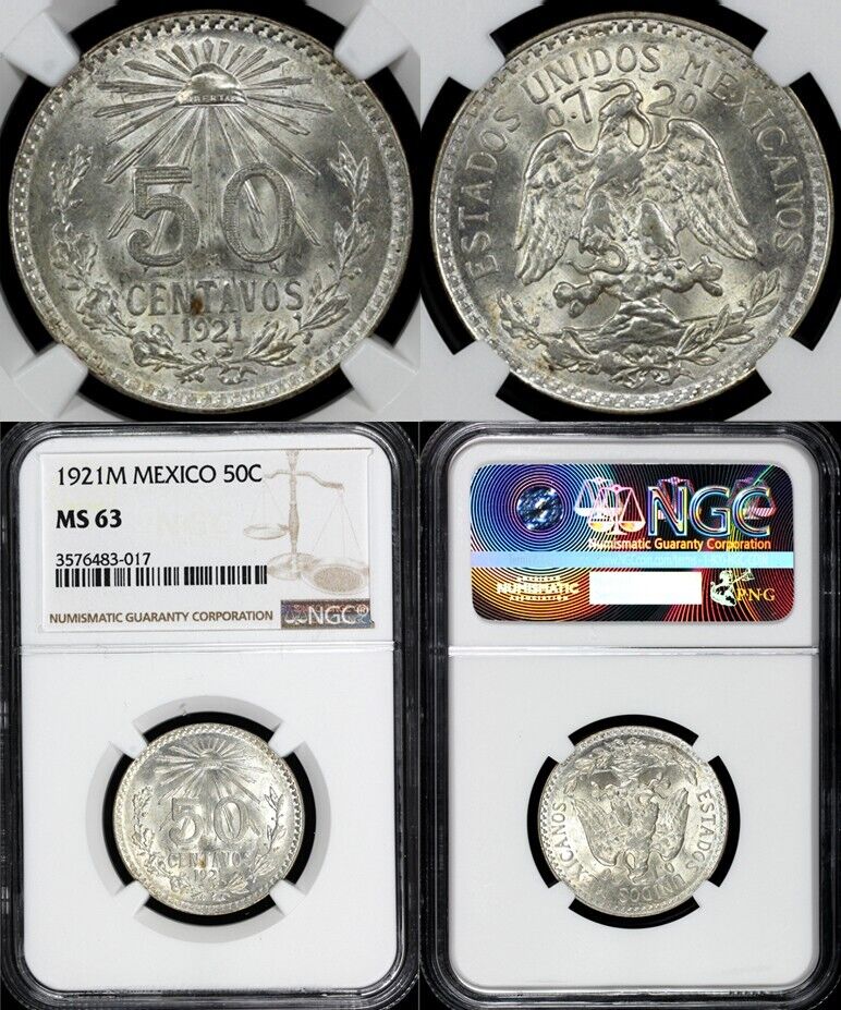 1921 50c Mexico Fifty Centavos NGC MS 63