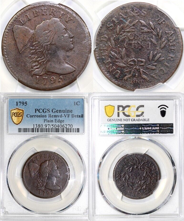 1795 1c Plain Edge Liberty Cap Large Cent PCGS VF Details