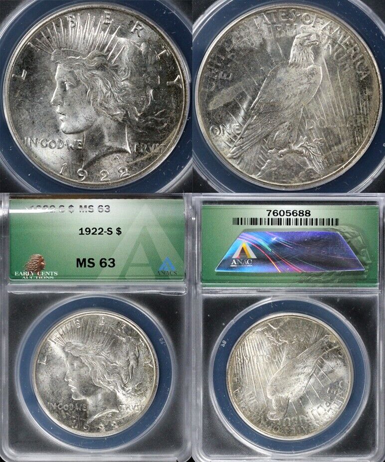 1922-S $1 Peace Dollar ANACS MS 63
