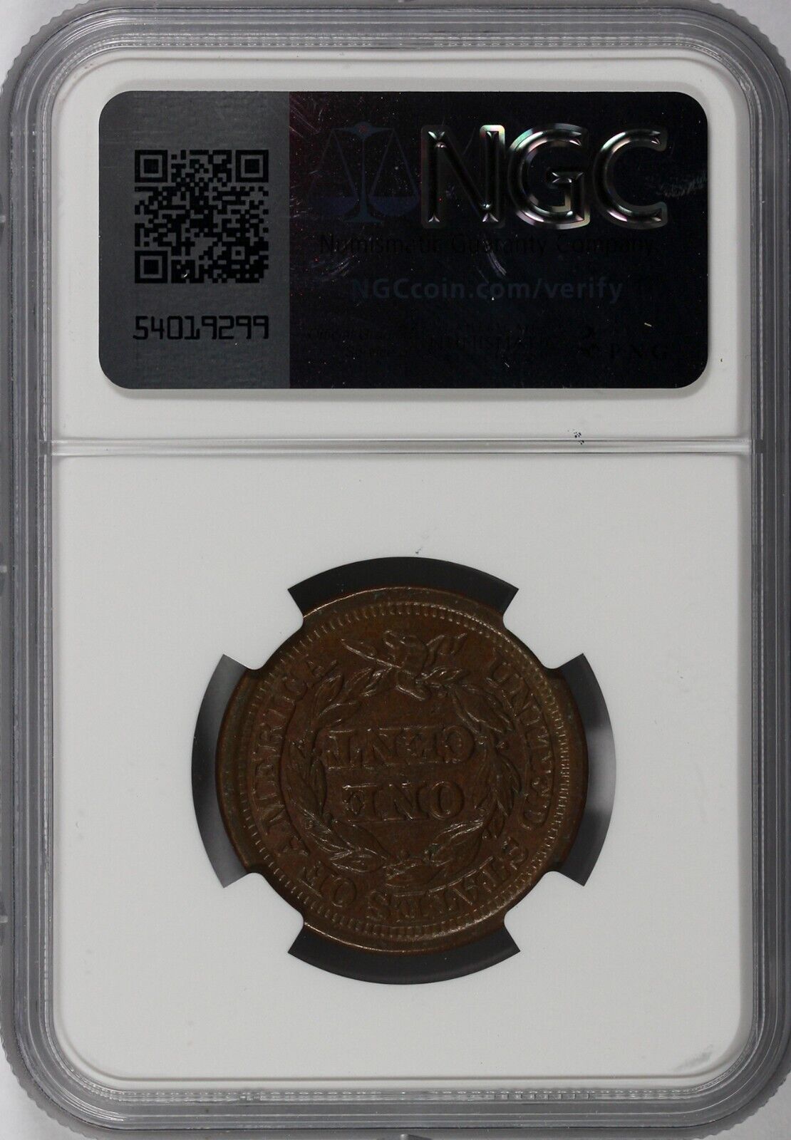 1850 1c N-2 Braided Hair Large Cent NGC AU 58