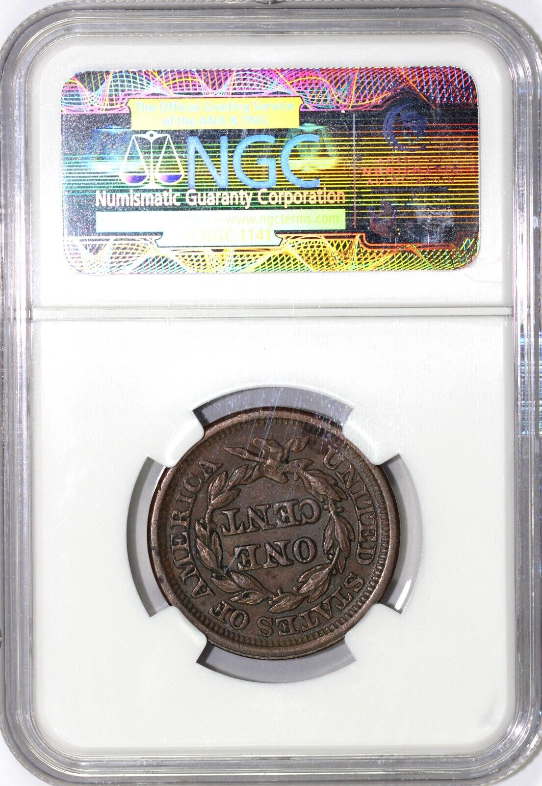 1847 1c N-30 Braided Hair Large Cent NGC AU 55