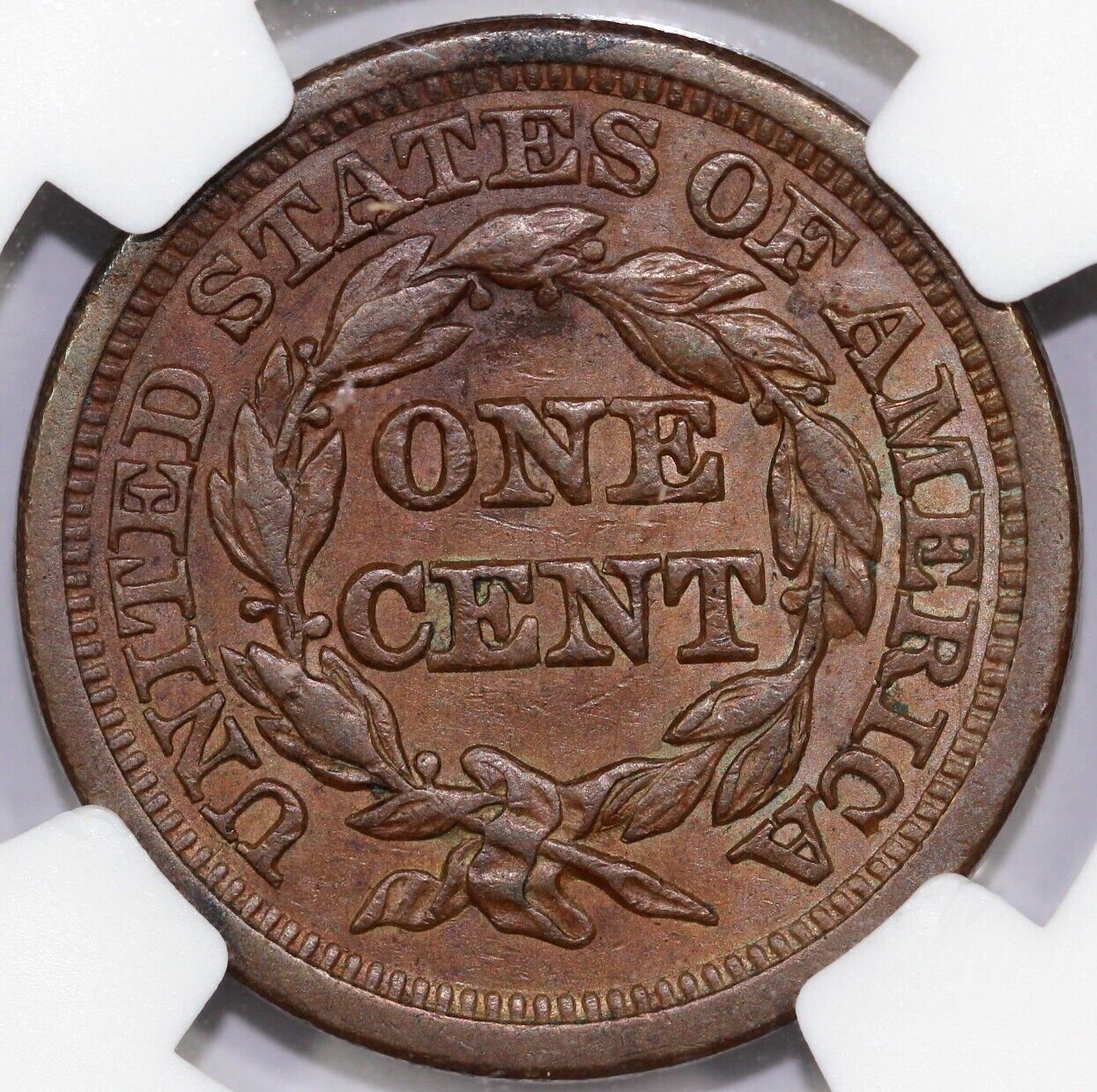 1845 1c N-7 Braided Hair Large Cent NGC AU 53