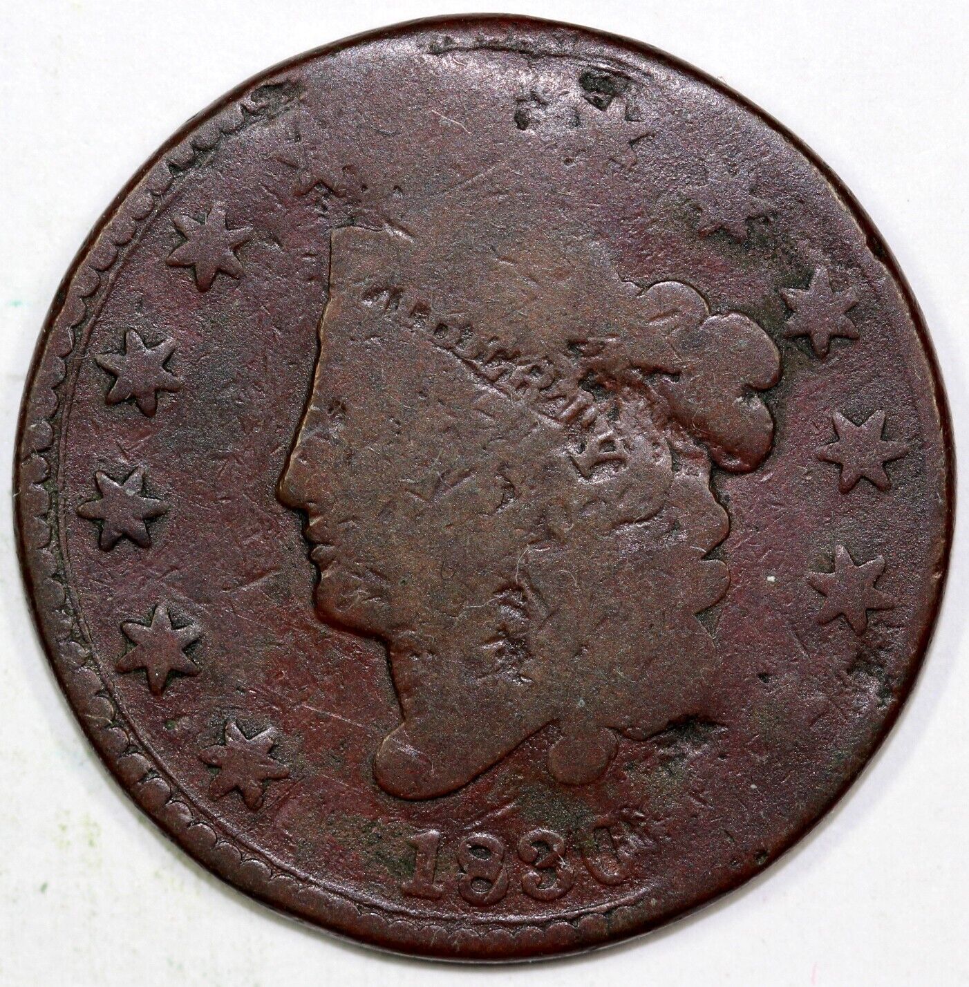 1830 1c N-10 Large Letters Coronet or Matron Head Large Cent