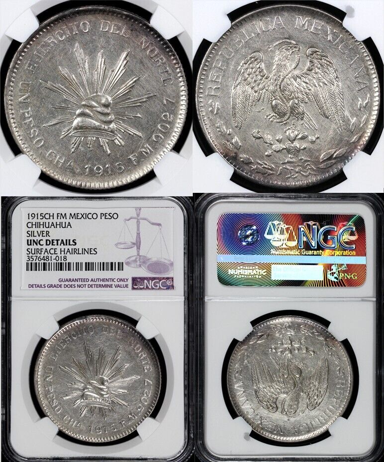 1915- CH FM "Army of the North" Mexico Chihuahua Silver Peso NGC UNC Details