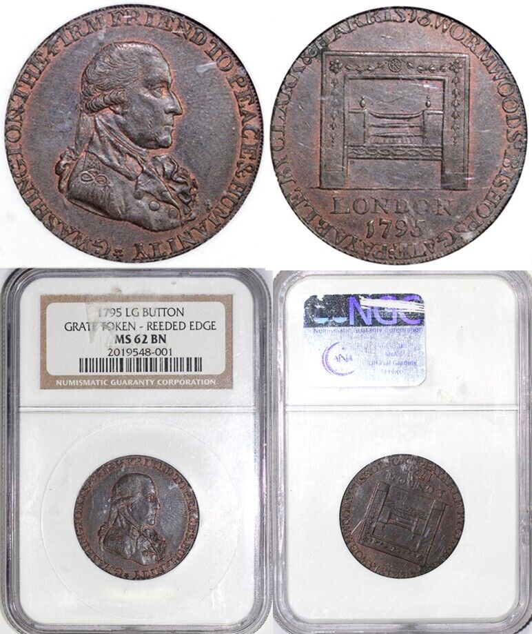 1795 Large Button Grate Token NGC 62 *Reeded Edge*