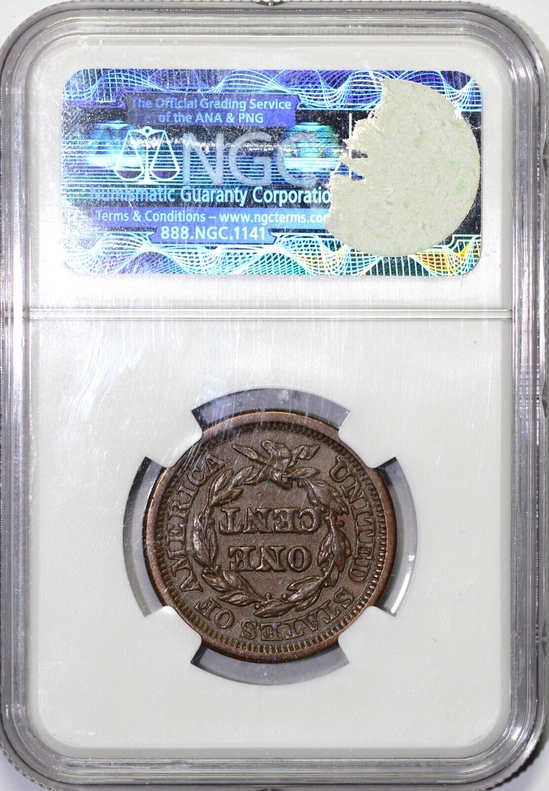 1848 1c N-25 Braided Hair Large Cent NGC AU 58
