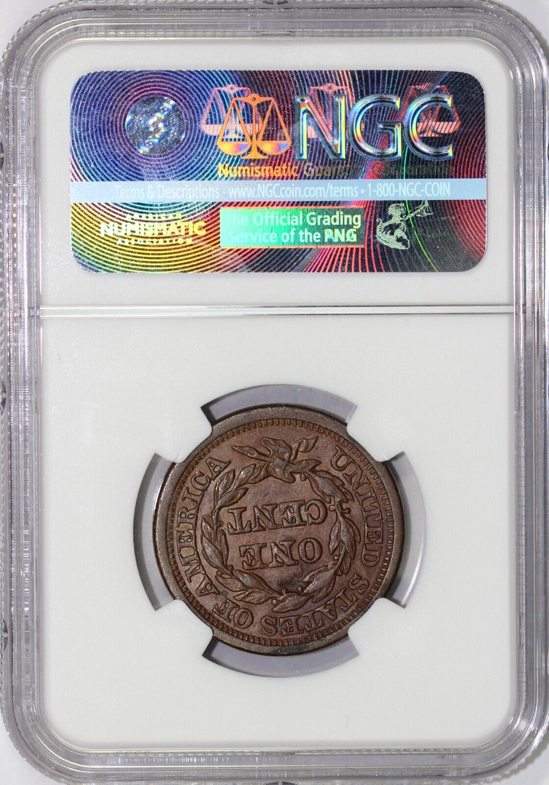 1845 1c N-7 Braided Hair Large Cent NGC AU 53