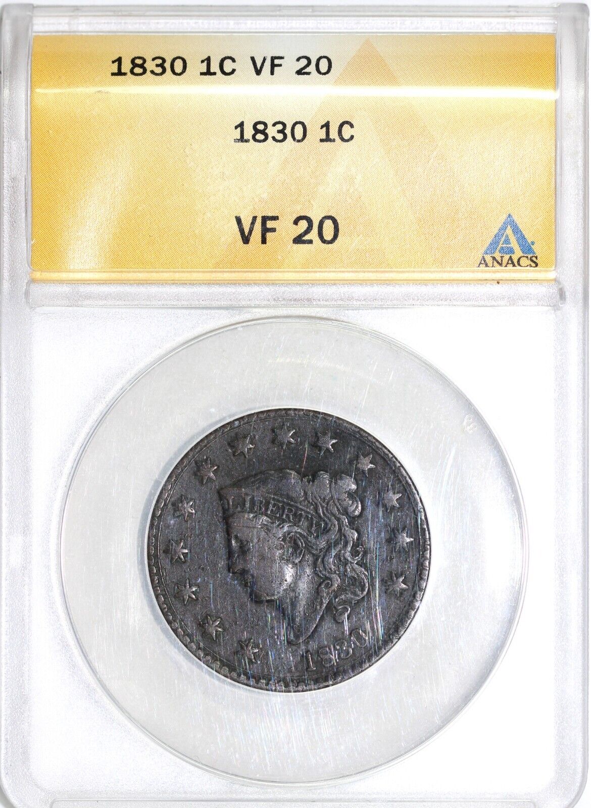 1830 1c N-10 Coronet or Matron Head Large Cent ANACS VF 20