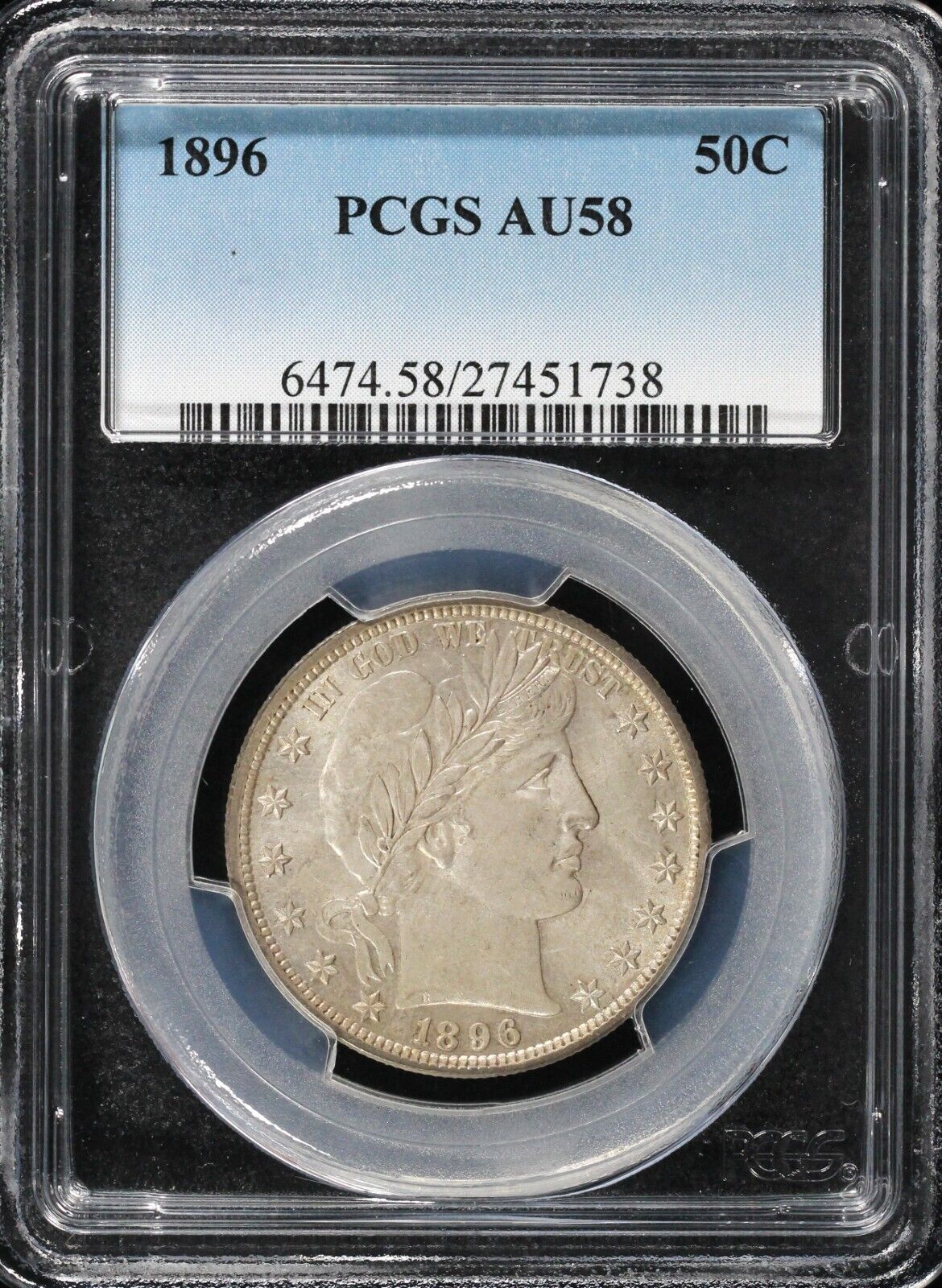 1896 50c Barber Half Dollar PCGS AU 58