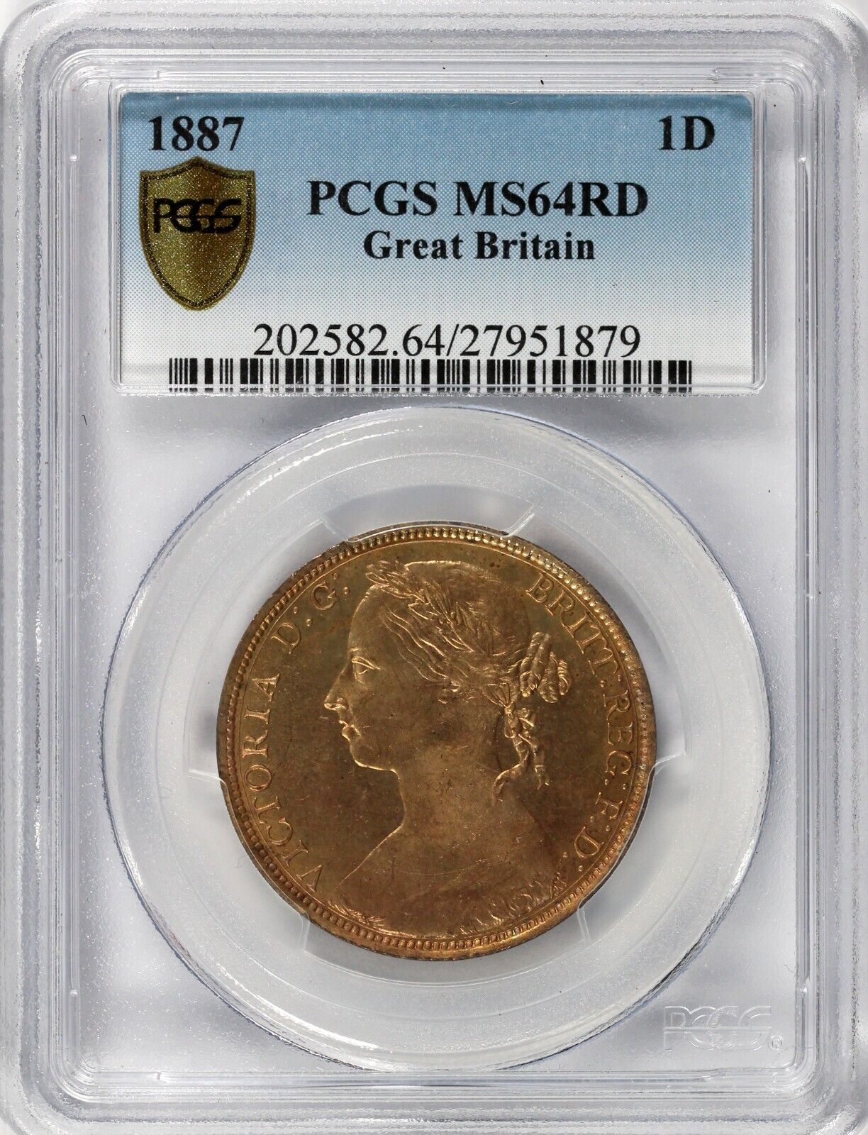 1887 1D Great Britain Queen Victoria Penny PCGS MS 64 RED