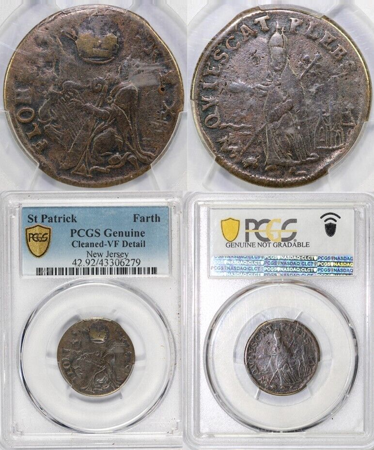 1670 1/4p New Jersey St. Patrick Colonial PCGS VF Details Cleaned