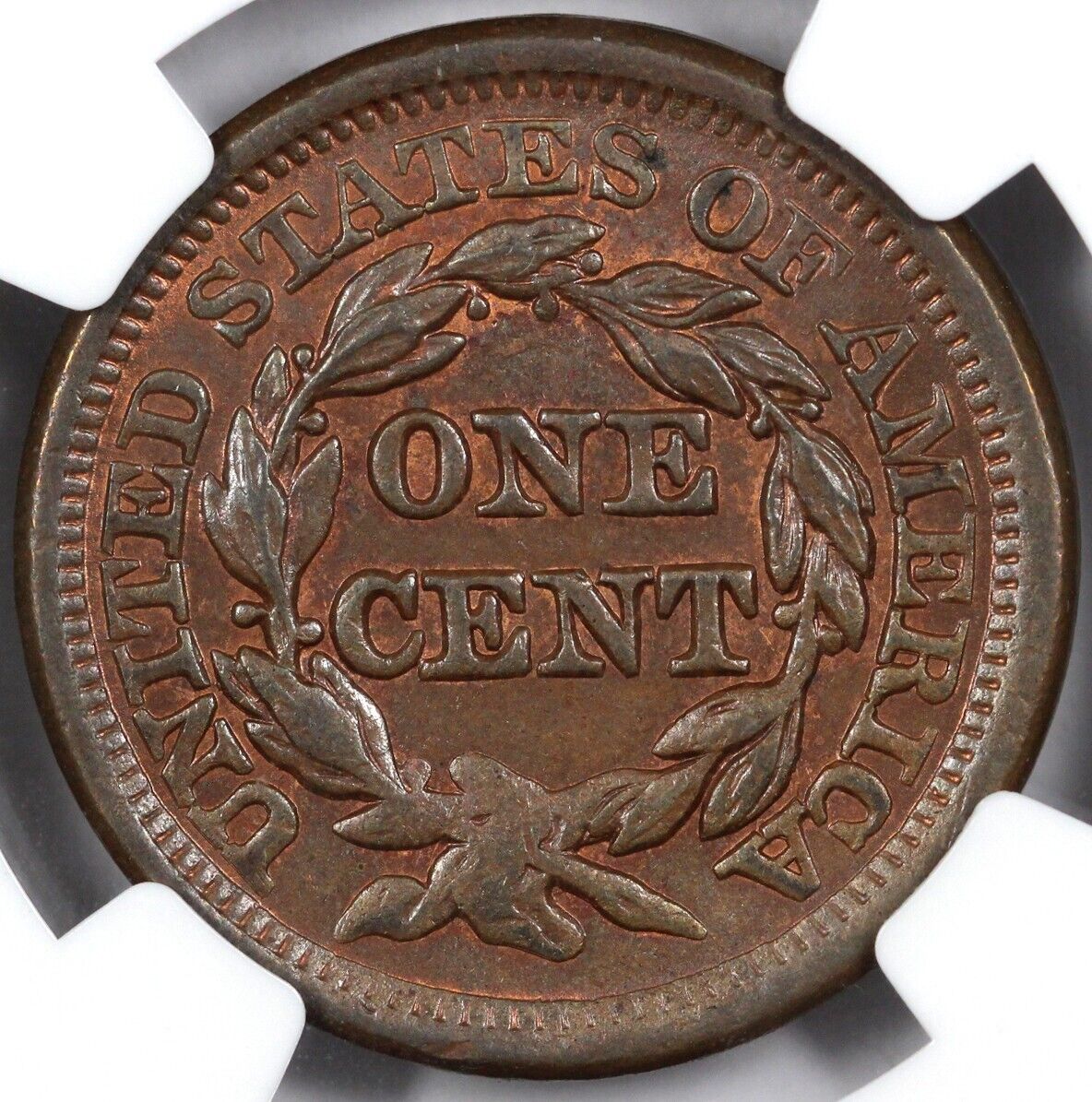 1854 1c N-2 Braided Hair Large Cent NGC MS 62