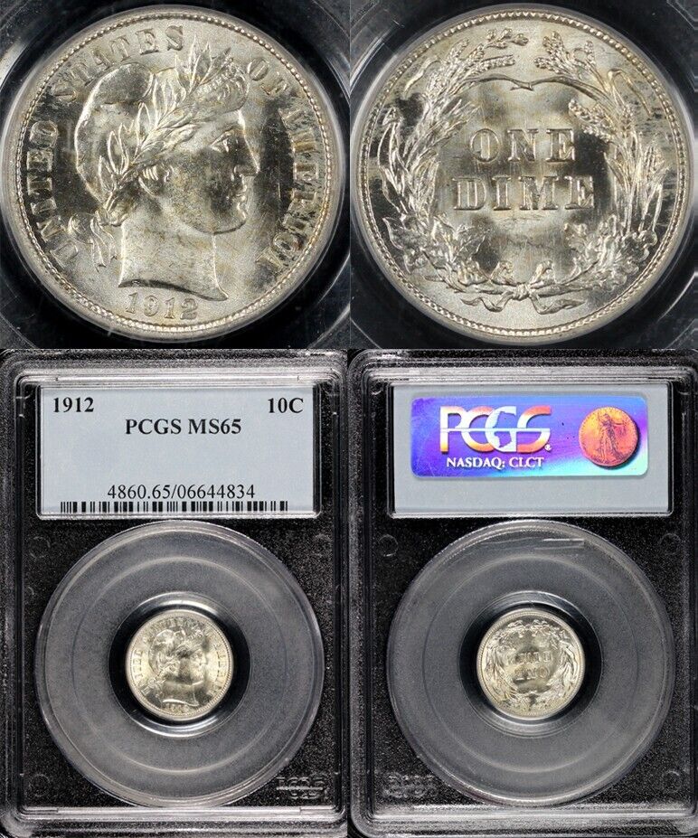 1912 10c Barber Dime PCGS MS 65