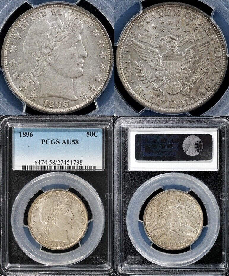 1896 50c Barber Half Dollar PCGS AU 58