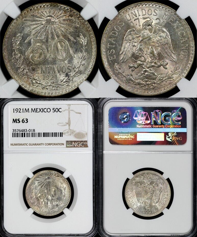 1921 50c Mexico Fifty Centavos NGC MS 63