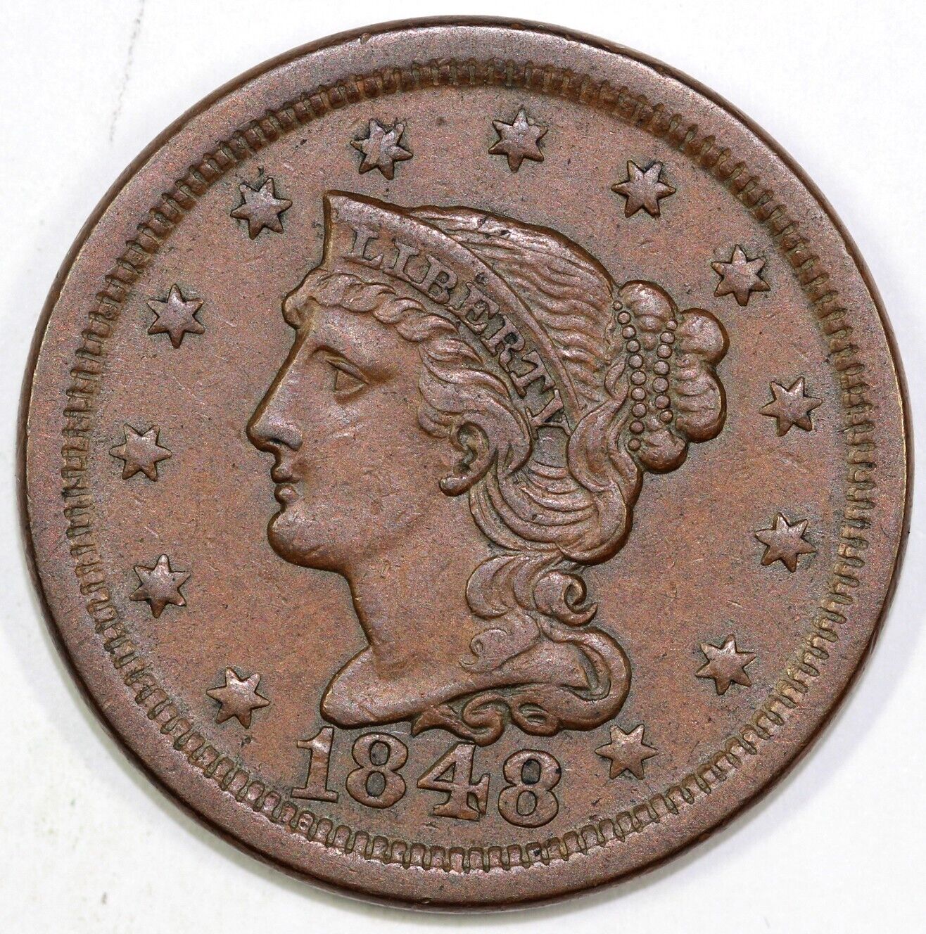 1848 1c N-12 Braided Hair Large Cent