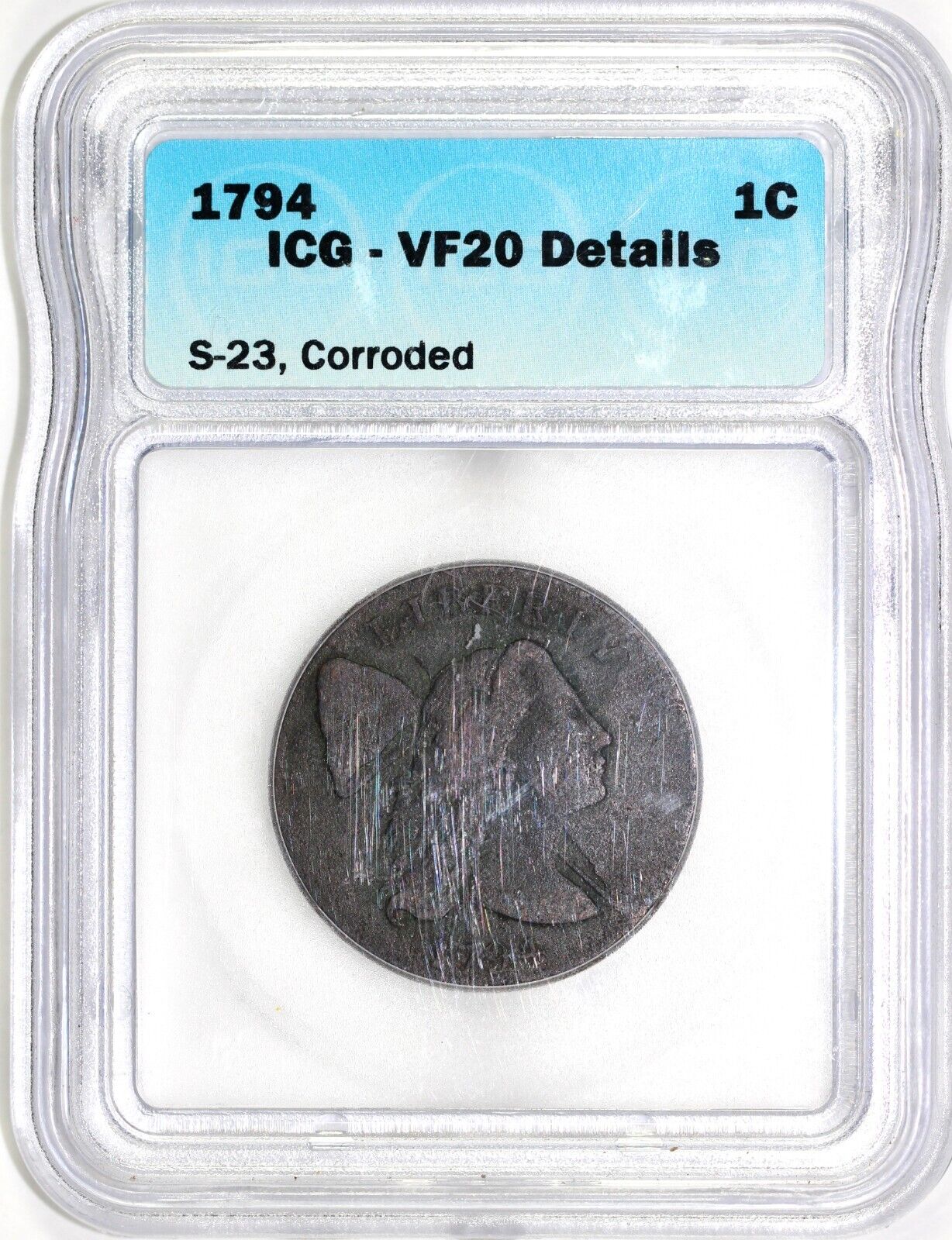 1794 1c S-23 Liberty Cap Large Cent ICG VF 20 Details Corroded