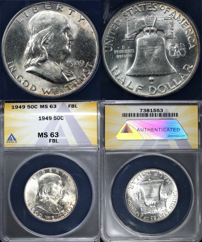 1950-D 50c Full Bell Lines Franklin Half Dollar ANACS MS 63 FBL