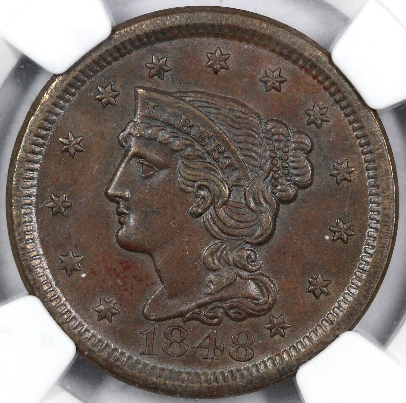 1848 1c N-24 Braided Hair Large Cent NGC MS 62