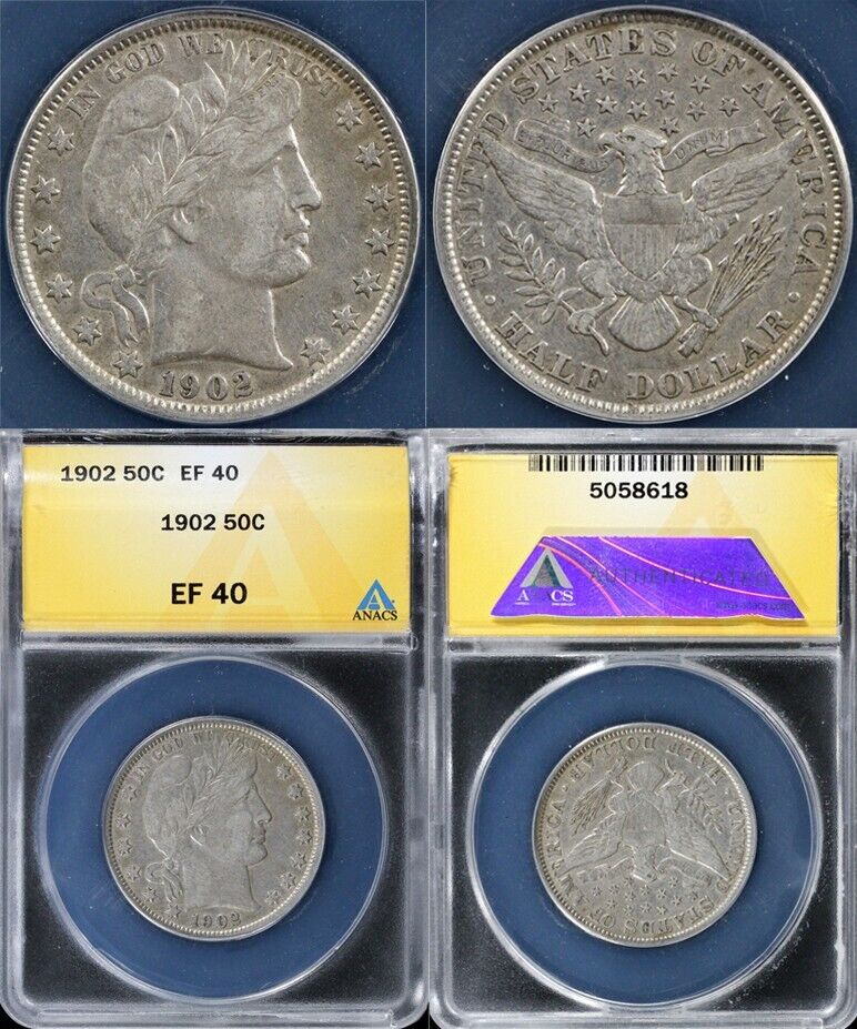 1902 50c Barber Half Dollar ANACS EF 40