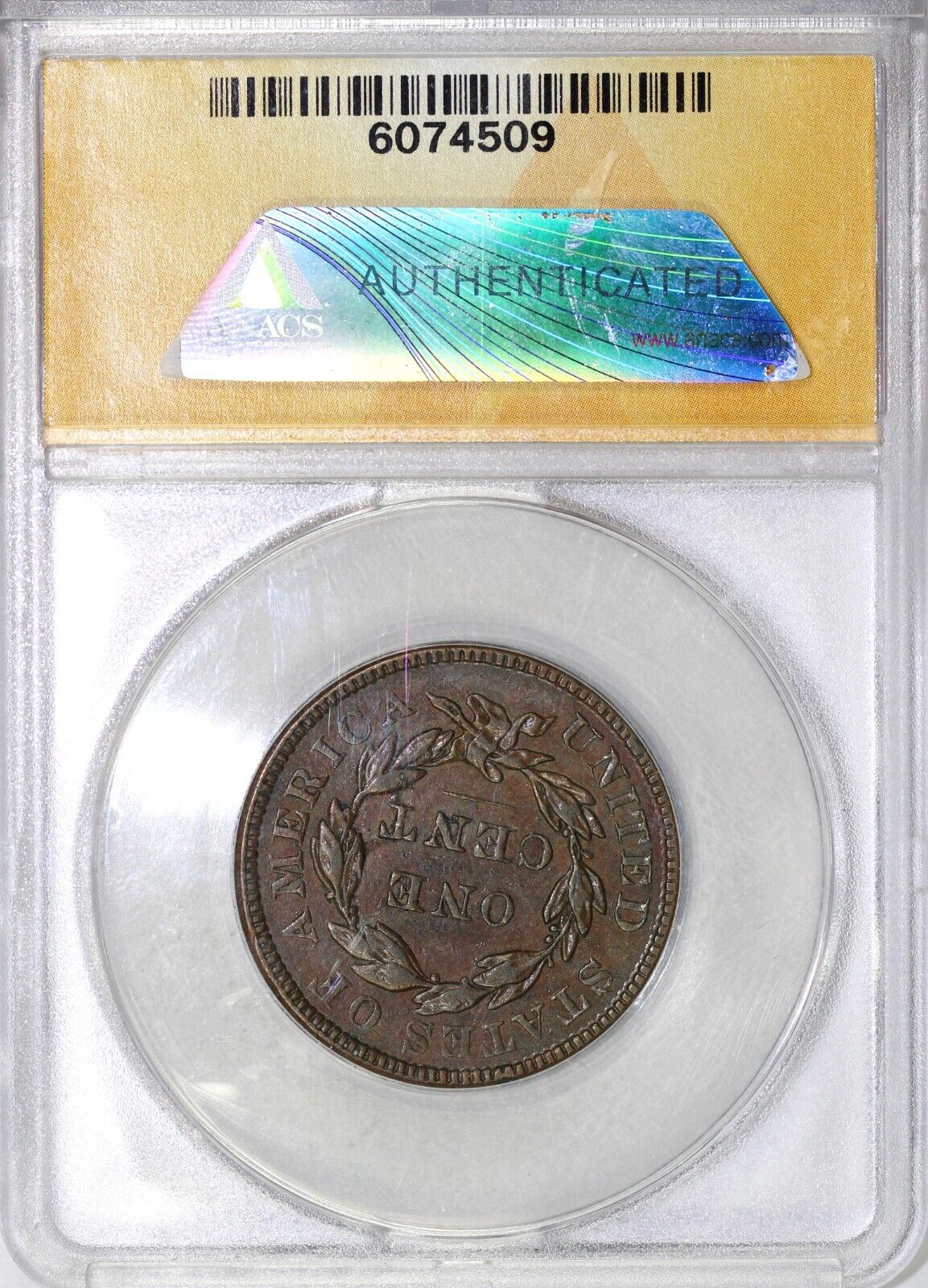 1836 1c N-7 Coronet or Matron Head Large Cent ANACS EF 40