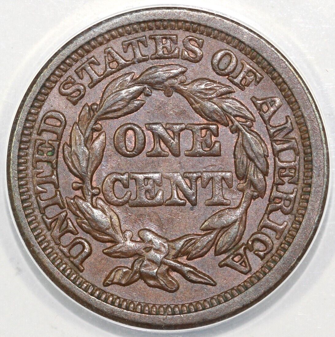 1848 1c N-6 Braided Hair Large Cent ANACS AU 55