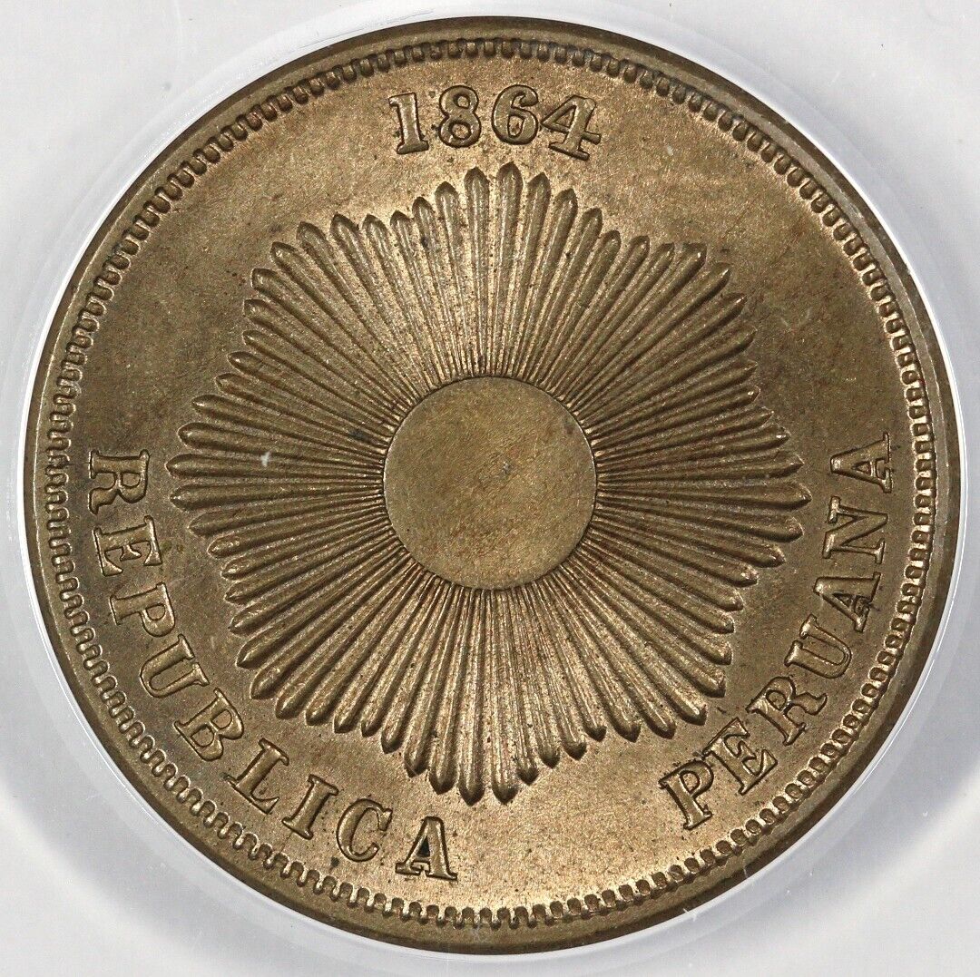 1864 2c Republic of Peru Two Centavos ANACS MS 64