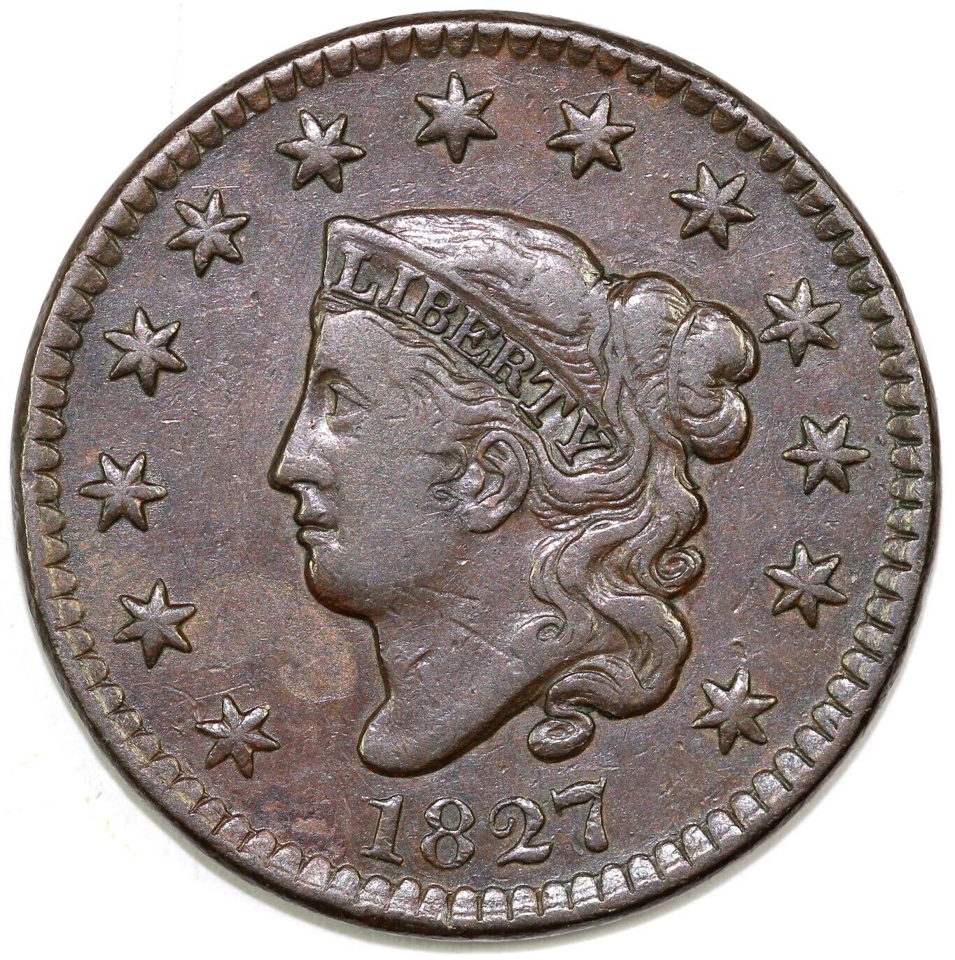 1827 1c N-11 Coronet or Matron Head Large Cent