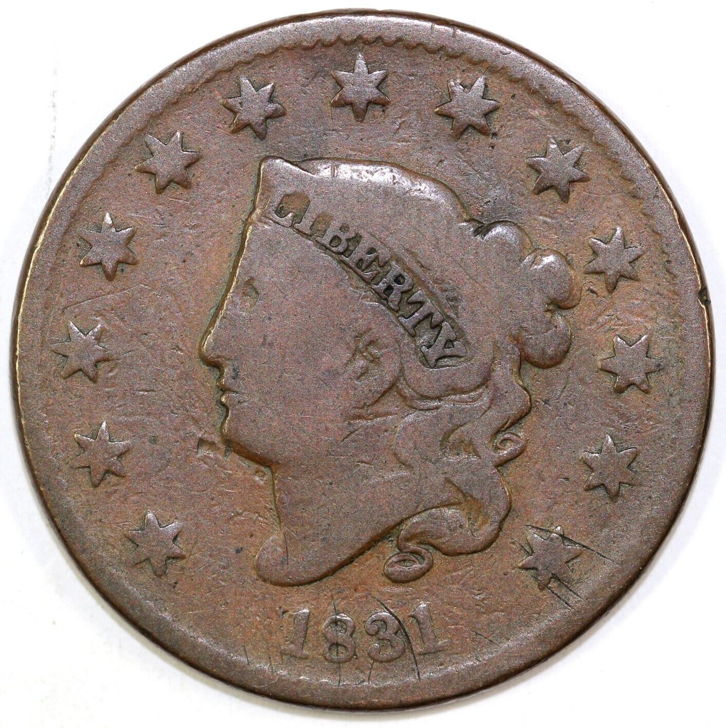 1831 1c N-8 Coronet or Matron Head Large Cent