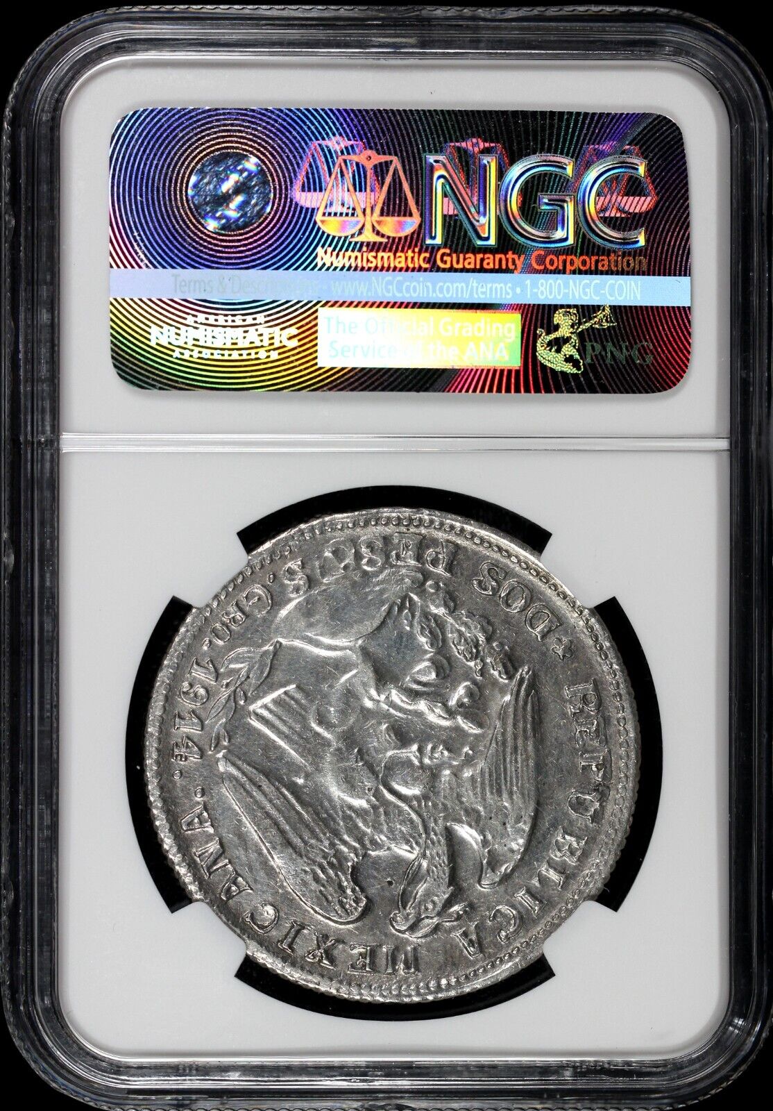 1914-Gro Mexico Guerrero Silver 2 Peso NGC UNC Details Hairlines