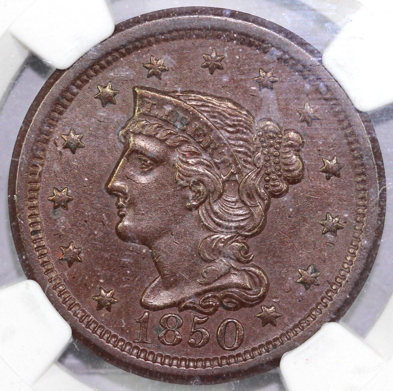 1850 1c N-5 Braided Hair Large Cent NGC MS 60