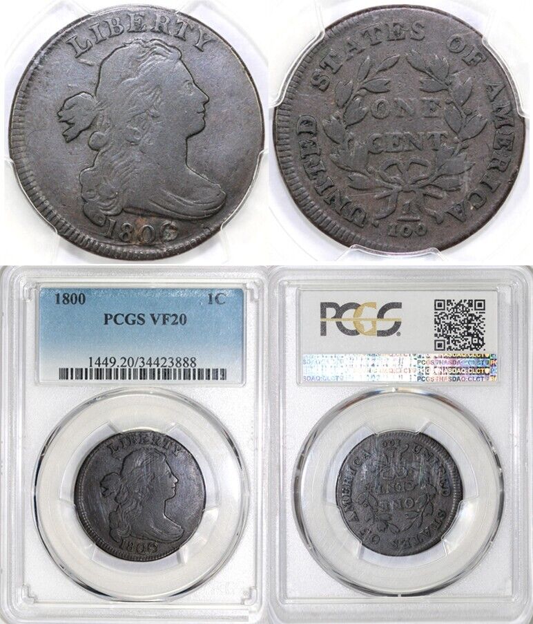 1800 1c S-211 Draped Bust Large Cent PCGS VF 20 *Late Die State*
