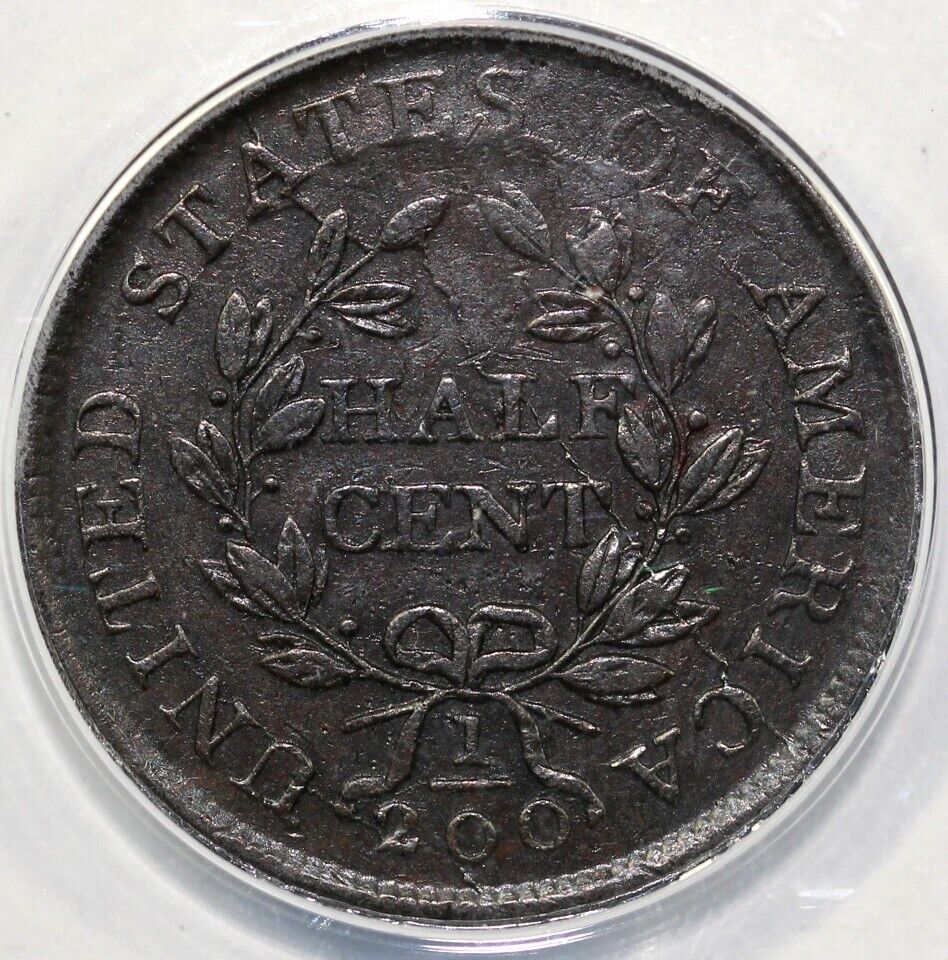 1804 1/2c C-5 Spiked Chin Draped Bust Half Cent ANACS EF 40